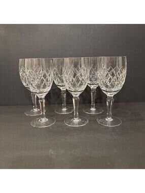 (6) Orrefors Karolina Diamond Pattern Crystal Wine Goblet Glasses 8” H Gorgeous